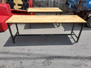 z2467036482210_ac61a4819df9c968b96e15eef059a99e-300x225 Thanh lý bàn ăn mặt gỗ cao su khung sắt 1m8x50 cũ_BQAC02  