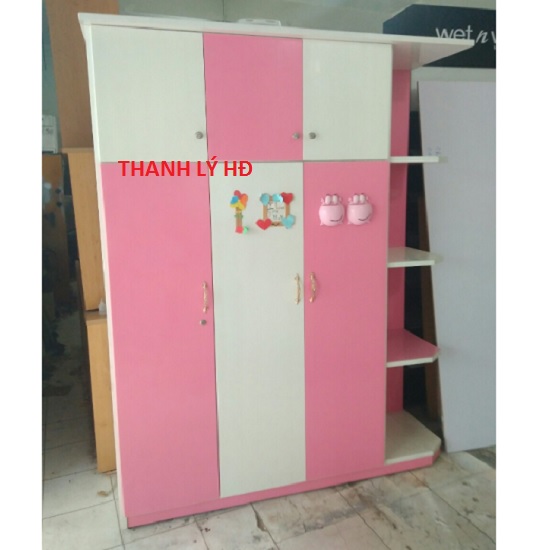 5-7 Tủ áo nhựa 3 cánh cũ 1m6 x 2m màu hồng giá rẻ - TQAC53  