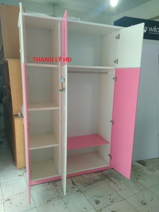 6-3 Tủ áo nhựa 3 cánh cũ 1m6 x 2m màu hồng giá rẻ - TQAC53  