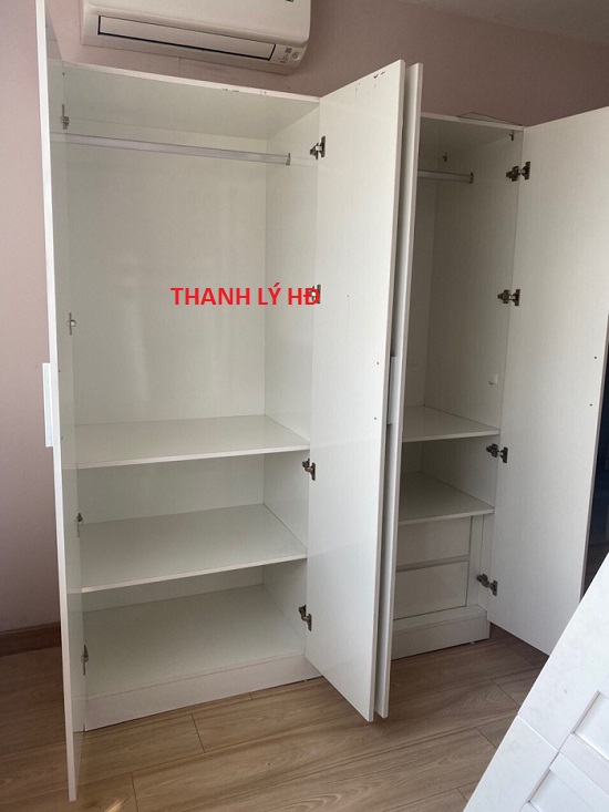 Thanh lý tủ áo màu trắng 4 cánh cũ 1m6 x 2m giá rẻ - TQAC07   2-4 Thanh lý tủ áo màu trắng 4 cánh cũ 1m6 x 2m giá rẻ - TQAC07