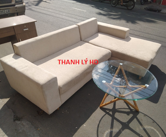 Trọng bộ sofa bọc vải góc L cũ kèm bàn kính - BSFC125   DASDASDASDADSADSDS Trọng bộ sofa bọc vải góc L cũ kèm bàn kính - BSFC125