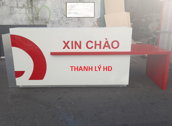 Quầy lễ tân cũ 2m9 màu trắng, hoạ tiết đỏ - QC69   SDASASDASDASDASDASDSAD Quầy lễ tân cũ 2m9 màu trắng, hoạ tiết đỏ - QC69