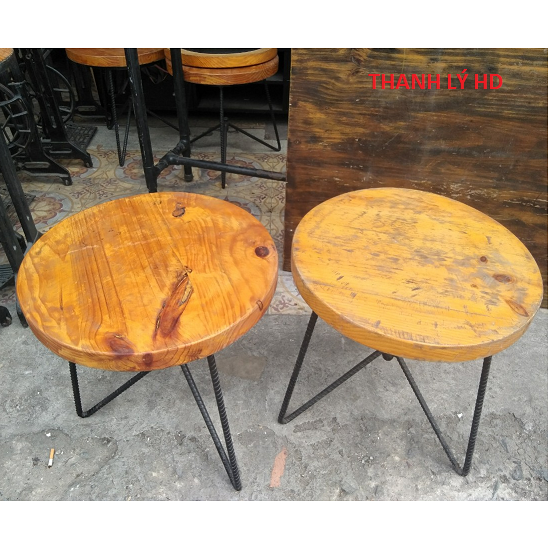 SDASD Thanh lý bàn cafe tròn cũ, mặt gỗ, chân sắt - BCFC74  
