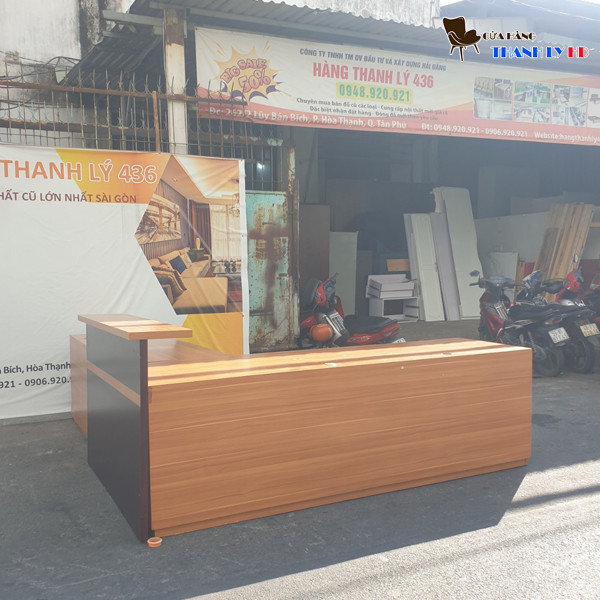 Quầy Lễ Tân Gỗ Cũ Góc Chữ L 2m52 x 3m05 Quay-goc-L-go-cu-2 Quầy Lễ Tân Gỗ Cũ Góc Chữ L 2m52 x 3m05