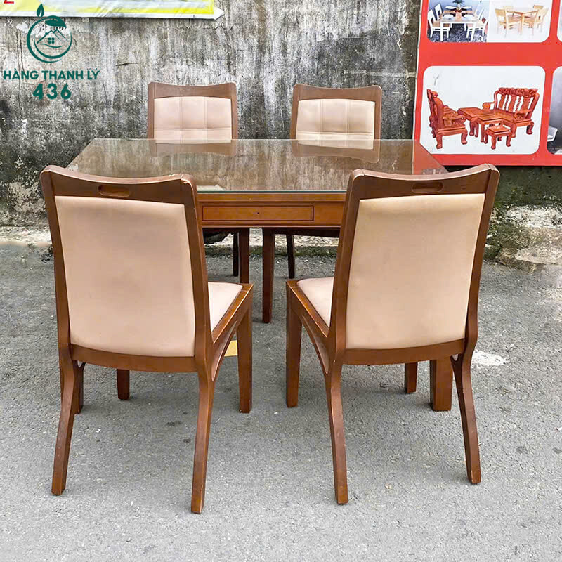 Bộ Bàn Ăn Cũ 4 Ghế Bọc Đệm Nâu Êm Ái bo-ban-an-cu-3-1 Bộ Bàn Ăn Cũ 4 Ghế Bọc Đệm Nâu Êm Ái