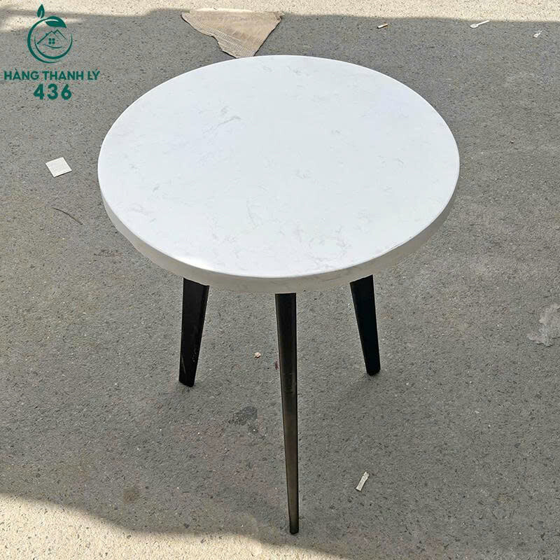 Bàn Cafe Cũ Mặt Tròn Gỗ Màu Trắng Chân Cao 3 Trụ ban-cf-1-1 Bàn Cafe Cũ Mặt Tròn Gỗ Màu Trắng Chân Cao 3 Trụ