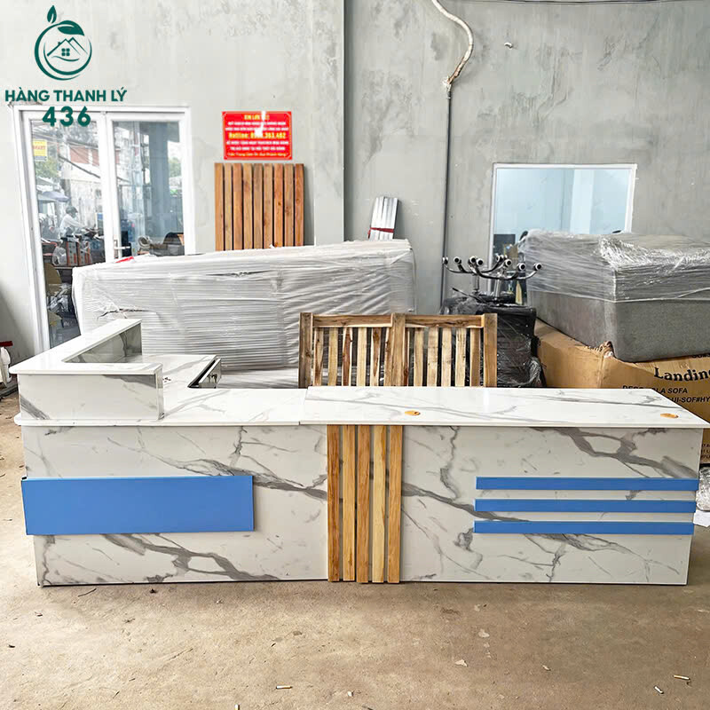 Quầy Lễ Tân Gỗ Cũ 2M9x1M4 Phối Viền Xanh Nổi Bật z7028546958359_2634d45564a1cd9afb8042b0798a10fa Quầy Lễ Tân Gỗ Cũ 2M9x1M4 Phối Viền Xanh Nổi Bật