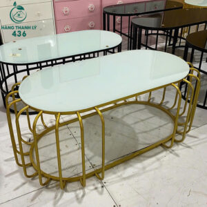 Bàn Sofa Khung Sắt Uốn Cong Mặt Kính Xanh Cũ
