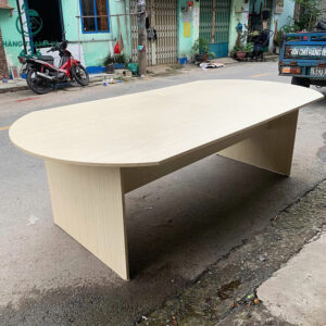 Bàn Họp Oval Gỗ Cũ 2 Chân Màu Kem