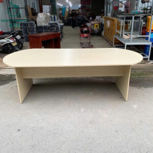 Bàn Họp Oval Gỗ Cũ 2 Chân Màu Kem