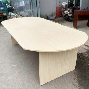 Bàn Họp Oval Gỗ Cũ 2 Chân Màu Kem