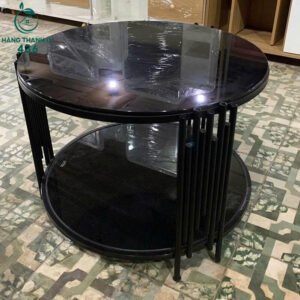Bàn Sofa Cũ Mặt Kính Tròn Màu Đen