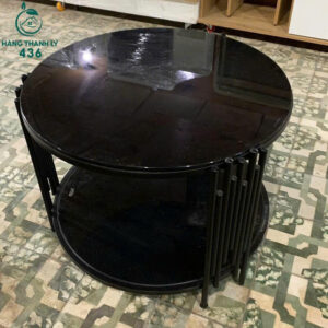 Bàn Sofa Cũ Mặt Kính Tròn Màu Đen
