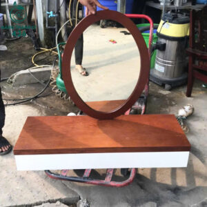 Bàn Trang Điểm Gỗ Gương Tròn Treo Tường Cũ