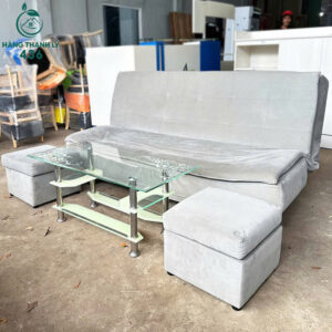 Bộ Sofa Giường Cũ Bọc Vải Màu Xám