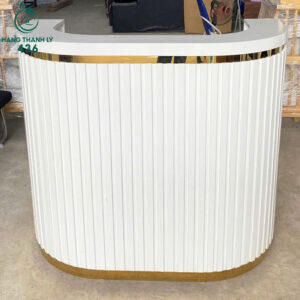 Quầy Lễ Tân Cũ 1M1x1M2 Bo Cong Màu Trắng Viền Mặt Vàng