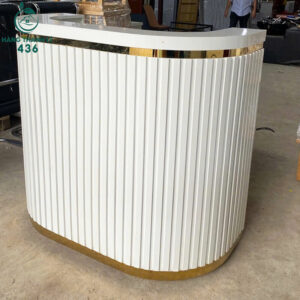 Quầy Lễ Tân Cũ 1M1x1M2 Bo Cong Màu Trắng Viền Mặt Vàng