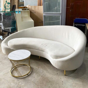 Sofa Cũ 2M1x90CM Bọc Vải Màu Kem Kiểu Dáng Uốn Lượn