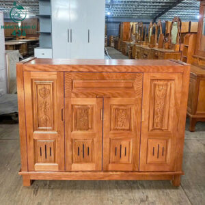 Tủ Giày Dép Gỗ Tự Nhiên 4 Cánh Chạm Khắc Hoa Văn
