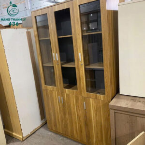 Tủ Hồ Sơ Gỗ Cũ 1M3x2M2 Màu Vàng 3 Cửa Kính