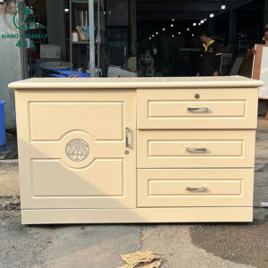 Tủ Hồ Sơ Gỗ Cũ 1M3x80CM Màu Kem