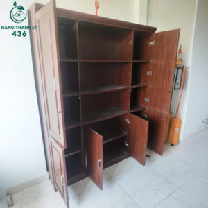 Tủ Hồ Sơ Gỗ Cũ Nâu Đậm 2 Cánh Lớn Nhiều Hộc