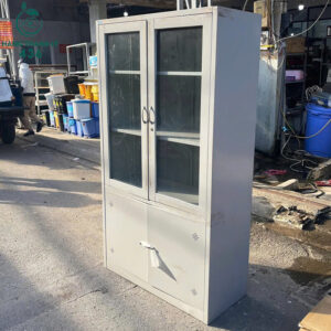 Tủ Hồ Sơ Sắt Cũ 1M8x1M Cửa Kính 2 Cánh