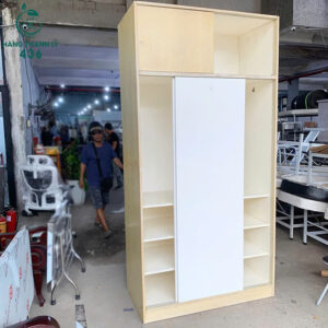 Tủ Quần Áo Gỗ Cũ 2M4x1M2 Cửa Lùa 2 Cánh Màu Trắng