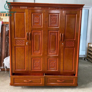Tủ Quần Áo Gỗ 4 Cánh 2 Hộc Mới 99%