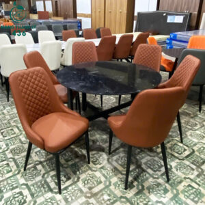 Bộ Bàn Ghế Ăn 6 Ghế Mặt Đá Tròn Mới 99%