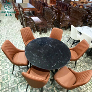 Bộ Bàn Ghế Ăn 6 Ghế Mặt Đá Tròn Mới 99%