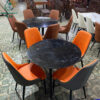 Bộ Bàn Ghế Ăn Mặt Đá Tròn Ghế Bọc Da Màu Cam Mới 99%
