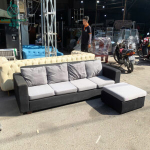 Sofa Cũ Băng Dài Bọc Nỉ Xám Kèm Đôn Rời