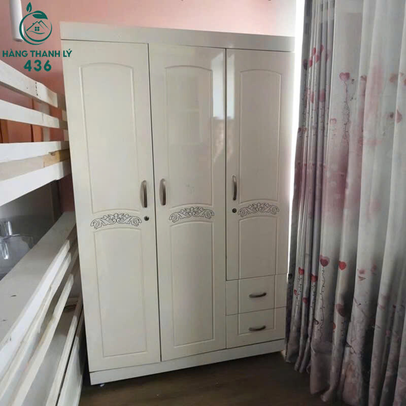 Tủ Quần Áo Cũ 1M2X2MX60CM 3 Cánh Có Ngăn Kéo Màu Trắng tu-quan-ao-cu-3-canh-co-ngan-keo-1 Tủ Quần Áo Cũ 1M2X2MX60CM 3 Cánh Có Ngăn Kéo Màu Trắng