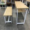 Bộ Bàn Ghế Học Sinh Mặt Vân Gỗ Cũ 1M1X40CM Chân Sắt Màu Trắng