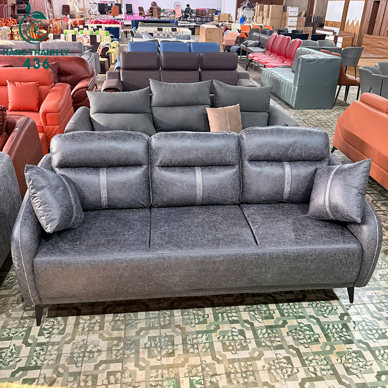 bo-sofa-bang-boc-da-mau-xam-kem-don-moi-99-nhieu-mau-4 Bộ Sofa Băng Bọc Da Màu Xám Kèm Đôn Mới 99% (Nhiều Mẫu)  