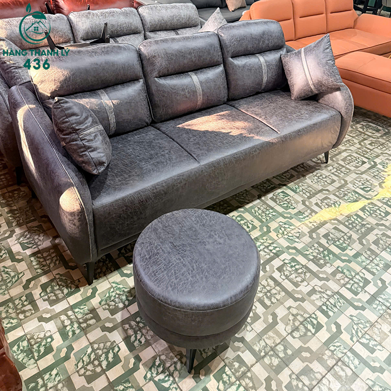 bo-sofa-bang-boc-da-mau-xam-kem-don-moi-99-nhieu-mau-5 Bộ Sofa Băng Bọc Da Màu Xám Kèm Đôn Mới 99% (Nhiều Mẫu)  