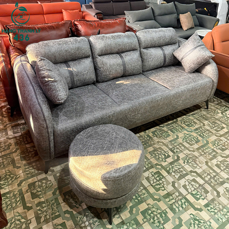 bo-sofa-bang-boc-da-mau-xam-kem-don-moi-99-nhieu-mau-8 Bộ Sofa Băng Bọc Da Màu Xám Kèm Đôn Mới 99% (Nhiều Mẫu)  