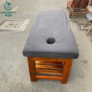 Giường Spa Cũ Nệm Da Đen Thiết Kế Chân Gỗ