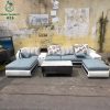 Bộ Sofa Bọc Da Cũ 3M3 Phối Xanh Trắng
