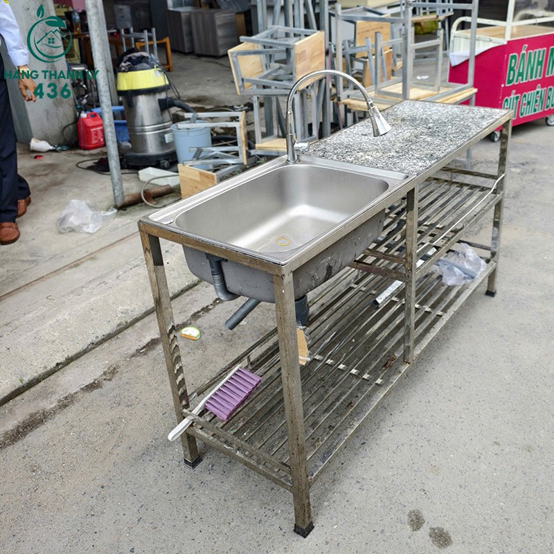 bon-rua-chen-cu-1m4x45cmx82cm-inox-kem-mat-da-1 Bồn Rửa Chén Cũ 1M4X45CMX82CM Inox Kèm Mặt Đá  