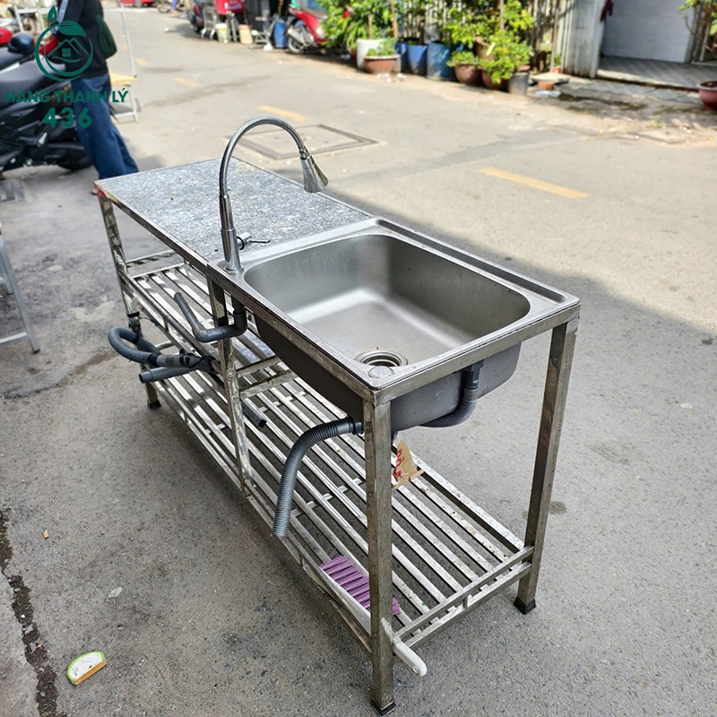 bon-rua-chen-cu-1m4x45cmx82cm-inox-kem-mat-da-5 Bồn Rửa Chén Cũ 1M4X45CMX82CM Inox Kèm Mặt Đá  