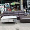 Sofa Bọc Da Cũ Màu Nâu Góc L 2M4X1M7 Kèm Bàn Trà