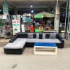 Sofa Góc L Cũ Bọc Đệm Đen Xám Kèm Bàn Trà