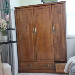 Tủ Quần Áo Cũ 3 Cánh Vân Gỗ Nâu Kèm Hộc Tiện Lợi