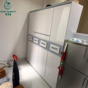 Tủ Quần Áo Cũ Màu Trắng Phối Xanh Nhạt 4 Cánh