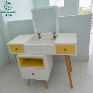 Bàn Trang Điểm Gỗ Cũ Phối Màu Trắng Vàng Đẹp