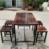 Bộ Bàn Ghế Cũ Mặt Gỗ Phối Khung Sắt Đen