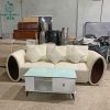 Ghế Sofa Cũ Bọc Da Kem Phối Chi Tiết Màu Nâu