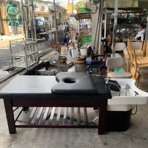 Giường Massage Cũ Bọc Da Màu Đen Khung Gỗ